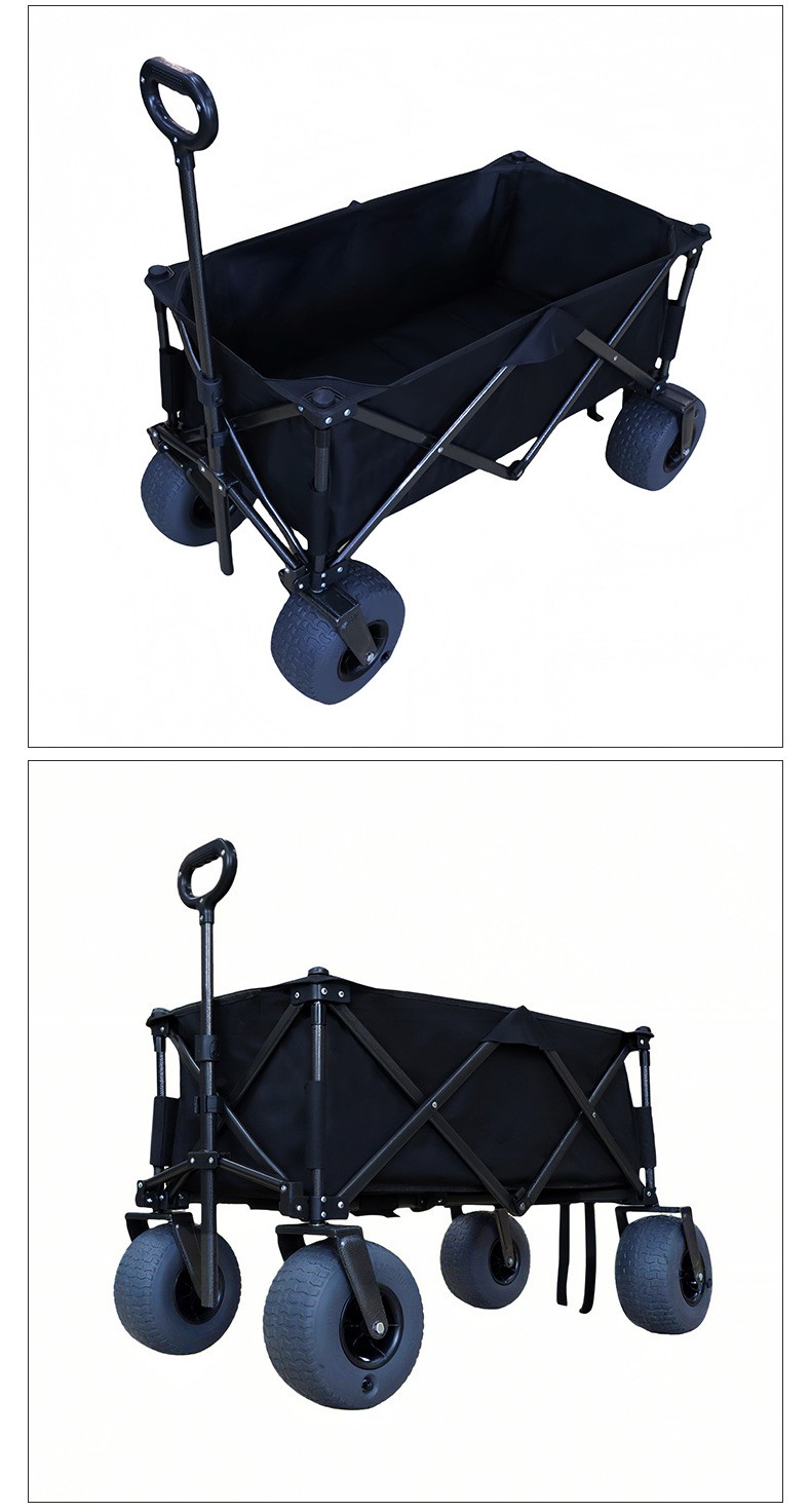 Meetjoys Heavy-Duty Collapsible Folding Wagon with Patented Pneumatic All-Terrain Sand Wheels | X-Frame Large Capacity Push-Pull Camping Cart, B2B Wholesale