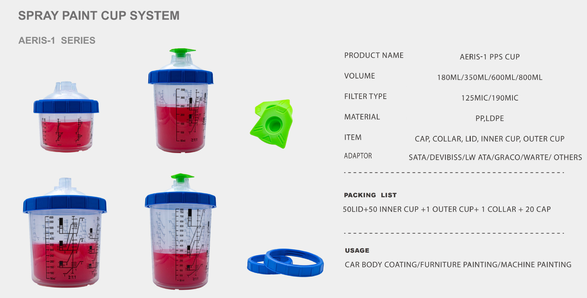 Disposable Paint Mixing Cup System with Filters for Spray Gun | 400ml 600ml 800ml Liner Cups