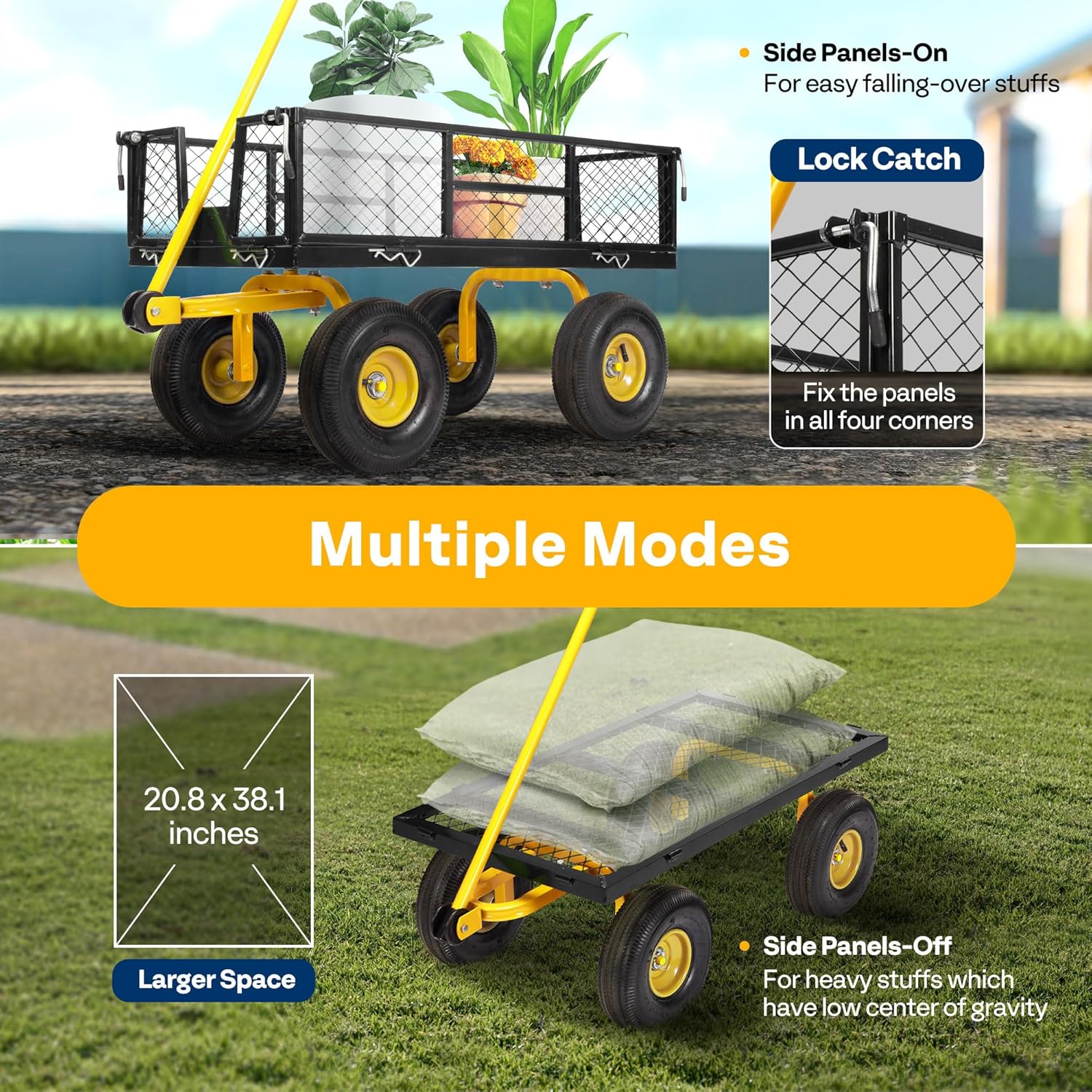 meetjoys Heavy Duty Steel Mesh Garden Cart - 880 LBS Capacity Utility Wagon