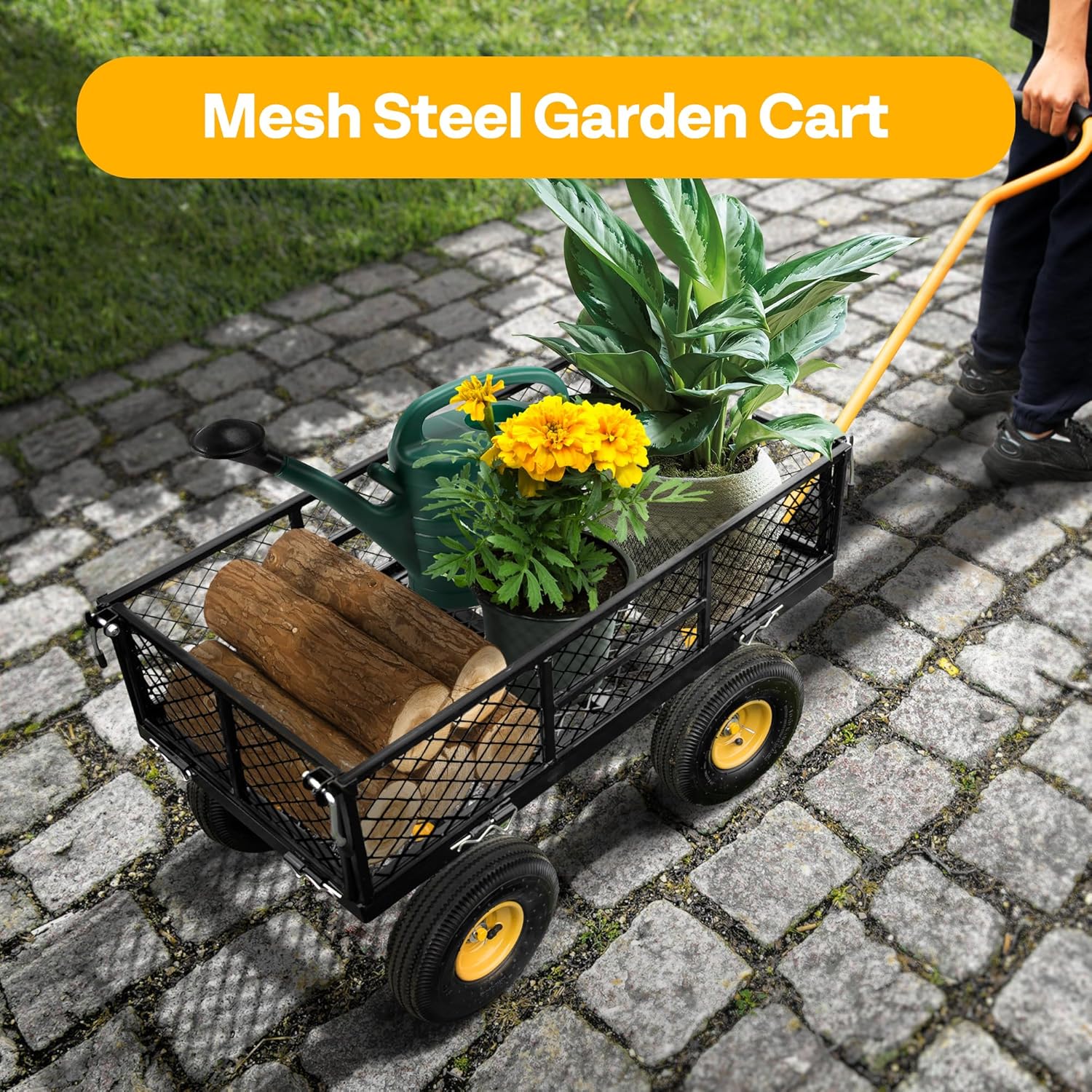 meetjoys Heavy Duty Steel Mesh Garden Cart - 880 LBS Capacity Utility Wagon