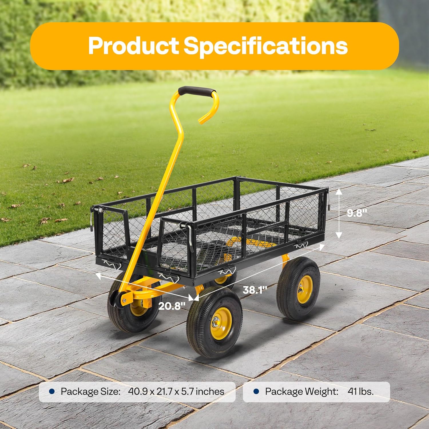 meetjoys Heavy Duty Steel Mesh Garden Cart - 880 LBS Capacity Utility Wagon